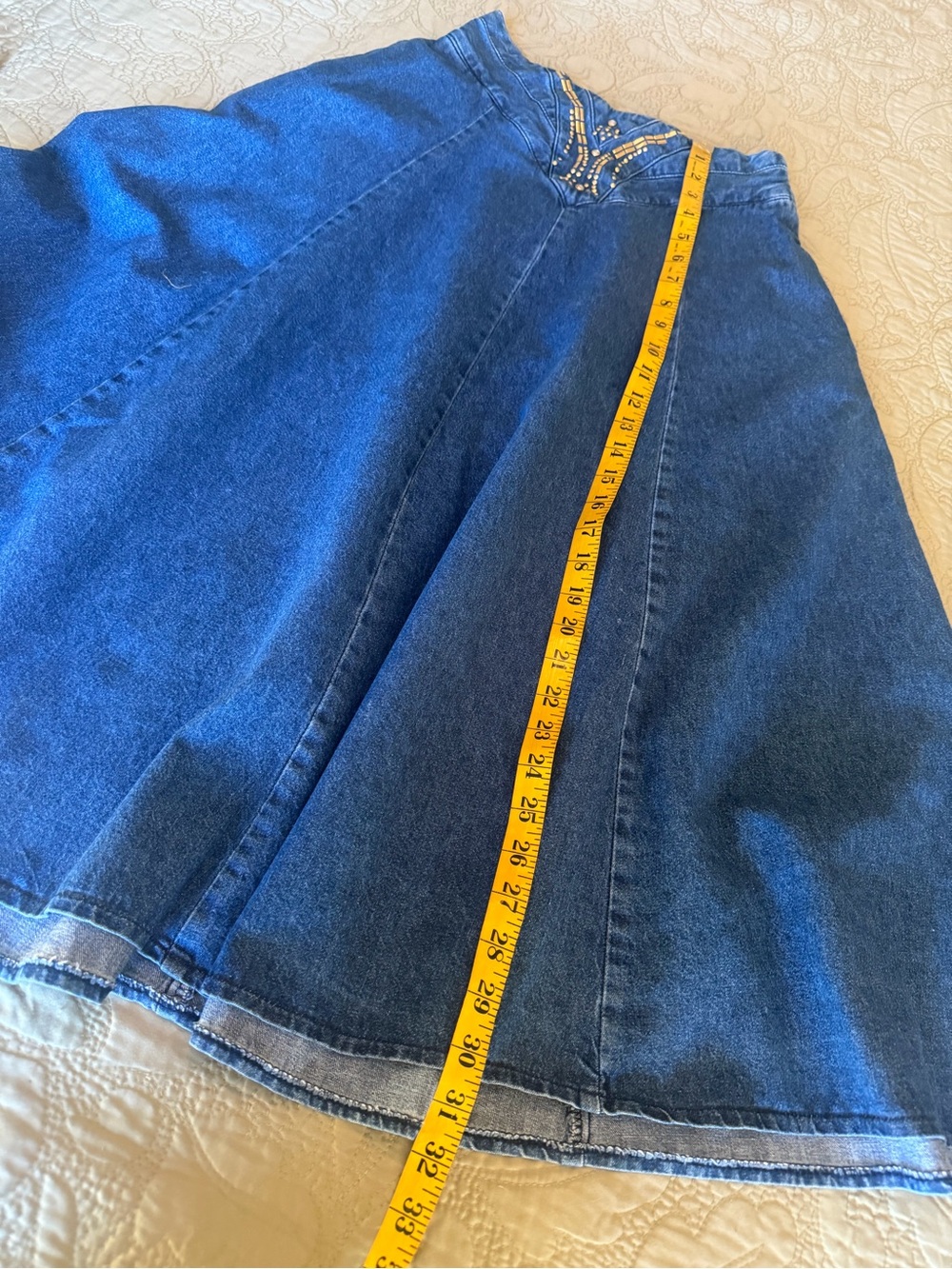 Vintage 80s/90s City Girl Sport Studded Western Denim Prairie Maxi Skirt, S - Picture 10 of 10